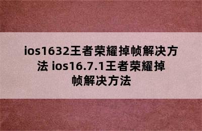 ios1632王者荣耀掉帧解决方法 ios16.7.1王者荣耀掉帧解决方法